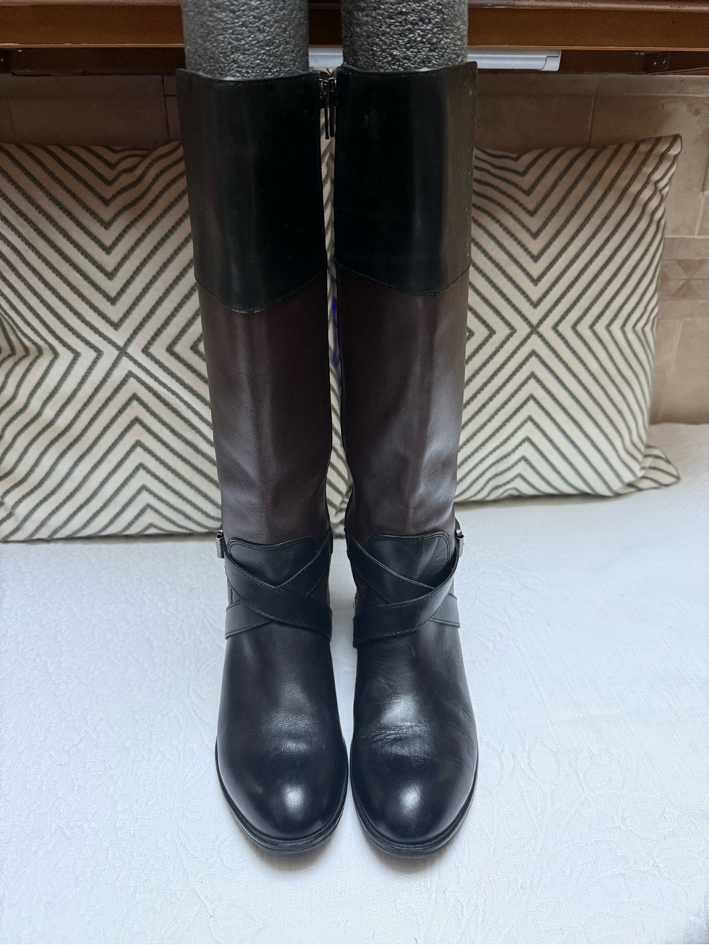 Lauren Ralph Lauren Mesa Two Tone Leather Over-the-Knee Boots, Size 7